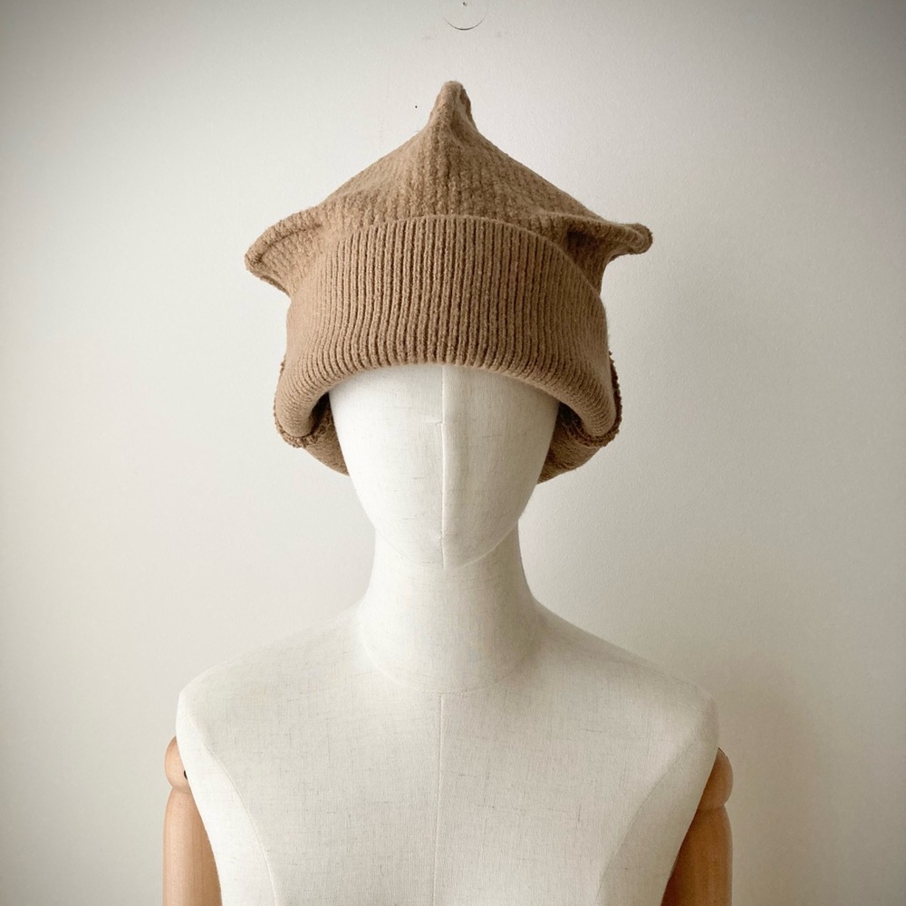 joodito origami crown ribbed wool sweater hat winter beanie cap large tan camel - Picture 2 of 8